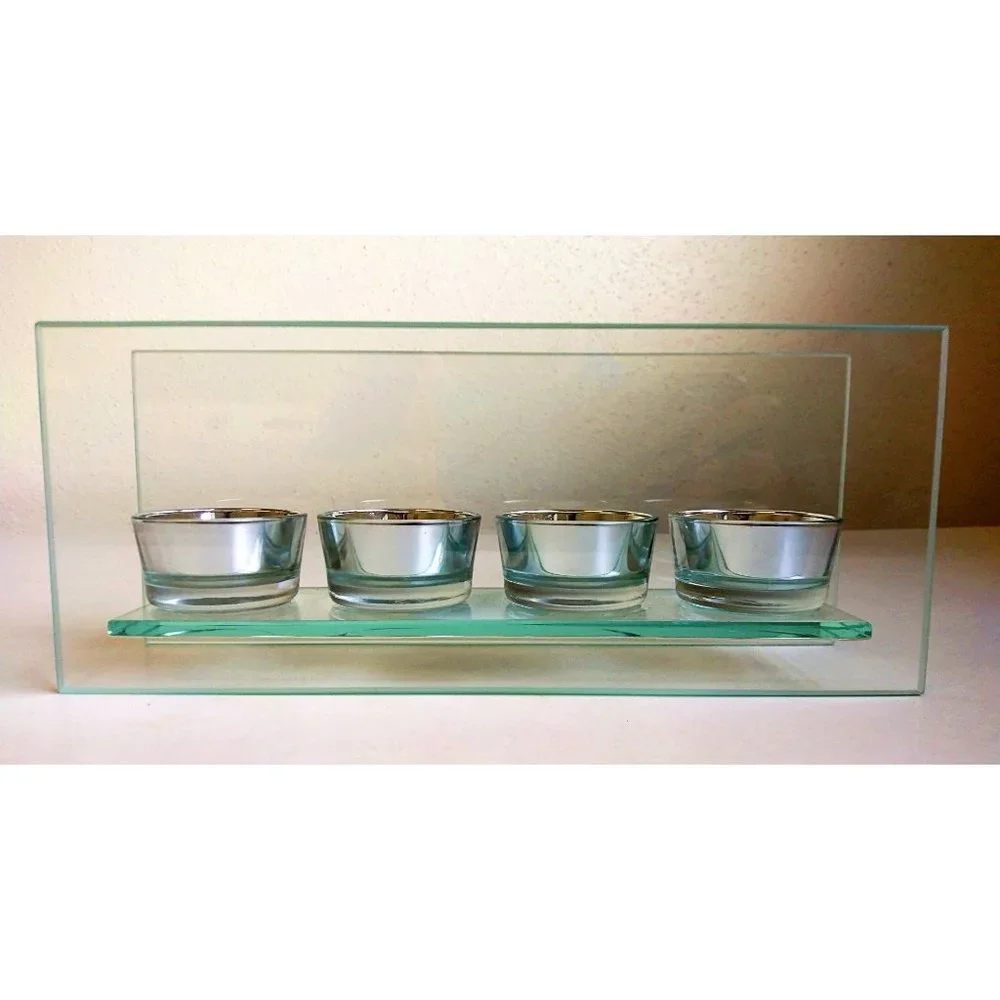 Silver & Glass 4 Tea Light Holder & FREE Honey Scented Tea lights